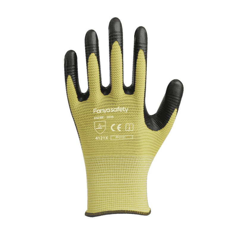 Geribbelde voering van 13G polyester met nitrilcoating Geribbelde voering van 13G polyester met nitrilcoating